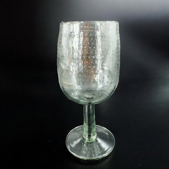 Light Transparent Green Drinking Goblets Glasses Set 2 With Textured Air Bubbles - Picture 2 of 12